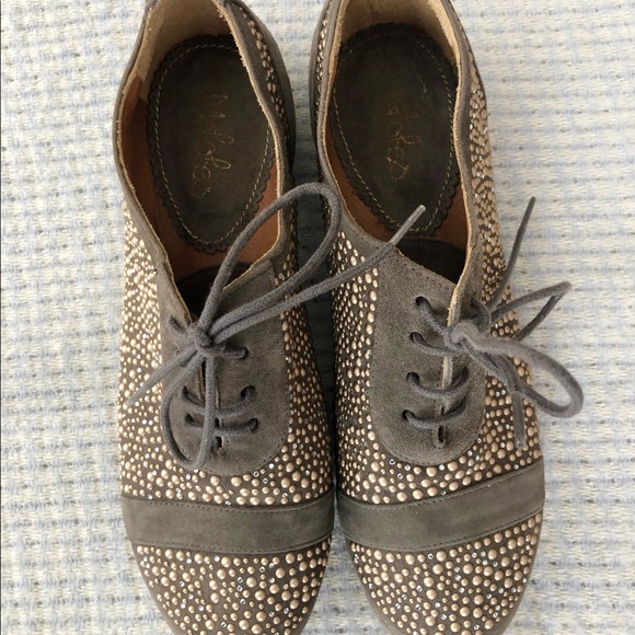 🩶MALOLES - Grey Richelieu - Suede lace up shoes with rhinestones - Picture 5 of 5